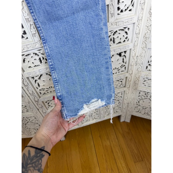 Mother Superior The Flirt Fray Light Wash Jeans 30 Distressed Skinny Straight - Picture 2 of 9